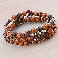 Andean TemplesSet of 3 Tiger's Eye and Ceramic Beaded Bracelets from Peru Free Delivery