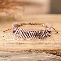 One Day Deal Chic LilacHandmade Lilac and Brown Glass Beaded Wristband Bracelet