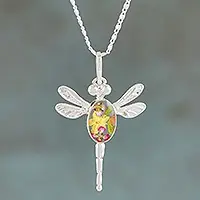 Yellow Anahuac DragonflySpring-Themed Dragonfly Pendant Necklace with Wild Flowers Deal