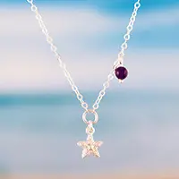 Cosmic MagicSilver Pendant Necklace with Star Motif and Amethyst Bead Crafted