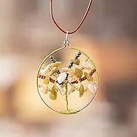 Splendid TreeHandmade Jasper & Jade Beaded Tree of Life Pendant Necklace Luxury