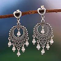 Heart FestivalRose Quartz Chandelier Earrings Crafted in Peru Fast Shipping