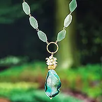 Divine NatureGold-Accented Green Multi-Gemstone Pendant Necklace Modern