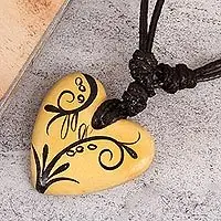 Limited Offer Reaching HeartHandmade Beige Hand Painted Heart Necklace in Papier Mache