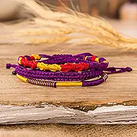Vibrant TrioSet of 3 Yellow Purple and Red Macrame Friendship Bracelets Direct From Manufacturer