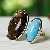 Courage for PeaceHigh Polished Agate and Natural Turquoise Wrap Ring Final Sale