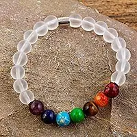 Seven Chakras in WhiteAgate and Tiger's Eye Chakra Bracelet in White from Mexico Popular