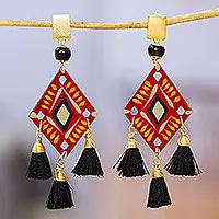 Next Day Delivery Fire PrincessFair Trade Red and Black Chandelier Earrings with Agate Gems