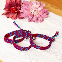 Magenta Friendship3 Woven Cotton Friendship Bracelets with Brocading Accents Time-Limited