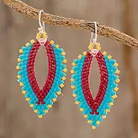 Leafy VibranceColorful Leaf-Shaped Glass Beaded Dangle Earrings Handmade