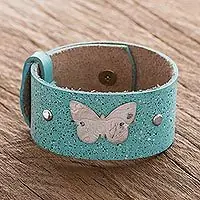 Butterfly MedallionBlue Leather Wristband Bracelet with Butterfly Bulk Order