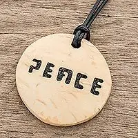 Best Seller Have PeacePeace-Themed Coconut Shell and Lava Stone Pendant Necklace