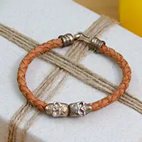 Stylish DeathMexican Sterling Silver Skull Hand Braided Leather Bracelet Warranty Included