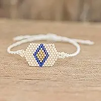 White and Gold DiamondWhite Unisex Glass Beaded Diamond Patterned Bracelet Trending