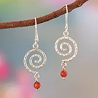 Trusted Brand Swirling TexturesSwirl-Shaped Carnelian and Sterling Silver Dangle Earrings