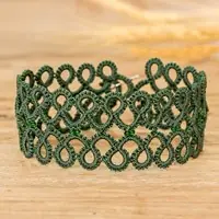 Gleams of HarmonyHandwoven Green Wristband Bracelet with Glass Beads Last Chance