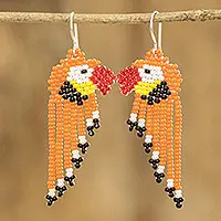 Macaws in OrangeHandmade Glass Beaded Silver Hook Waterfall Earrings Special Offer