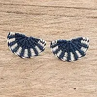 Sweet Citrus in BlueHalf-Circle Natural Fiber Button Earrings in Blue Big Sale