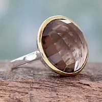 Factory Price Dreamy AllureSmoky Quartz Cocktail Ring in Sterling with 18k Gold Accent