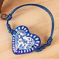 Professional Grade Talavera HeartBlue & White Talavera Style Papier Mache Heart Bracelet