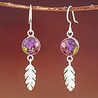 Anahuac VioletSterling Silver and Dried Flower Dangle Earrings from Mexico Final Sale