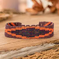 Wholesale Stylish HarmonyGuatemalan Purple and Orange Glass Beaded Wristband Bracelet