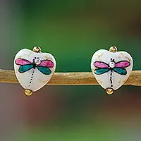 Hassle-Free Returns Tender InspirationGold-Accented Dragonfly Howlite Stud Earrings in Sweet Hues