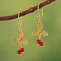 Red Lotus FlowerLotus Flower Gold-Plated Carnelian Filigree Dangle Earrings Clearance