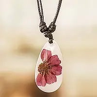 Secure Checkout Kindness DahliaPurple Natural Dahlia Flower and Resin Pendant Necklace