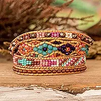 Market LifeHandwoven Beaded Brown Wrap Bracelet with Pewter Button Same Day Shipping