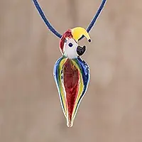 Warranty Included Beautiful MacawHandblown Glass Macaw Pendant Necklace from Costa Rica