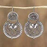 Handmade Flower ScrollsFloral Sterling Silver Filigree Dangle Earrings from Mexico