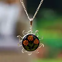 Warranty Included Sunny SunflowersNatural Flower Sunflower Pendant Necklace from Mexico
