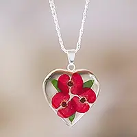 Crown HeartHeart-Shaped Natural Flower Pendant Necklace from Mexico Direct From Manufacturer