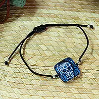 Sale Stunning SkullDecoupage on Glass Bracelet with Blue Skull-Themed Pendant