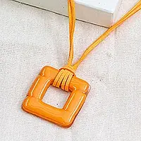 Buy Today Tangerine SquareHandmade Fused Art Glass Square Pendant Necklace in Orange