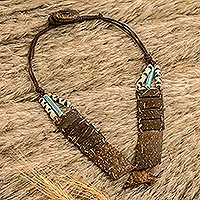 Luxury Trendy TimberCoconut Shell & Ceramic Statement Necklace with Cotton Cord