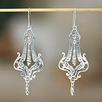 Long LaceSterling Silver Openwork Antique Style Dangle Earrings Big Sale
