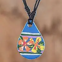 Santa Cruz La LagunaBlue Floral Cold Porcelain Pendant Necklace Direct From Manufacturer