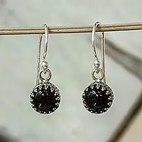 NighttimeTaxco Silver and Obsidian Dangle Earrings from Mexico Original