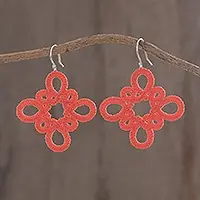 New Release Petal Essence in StrawberryHand-Tatted Dangle Earrings in Strawberry from Guatemala