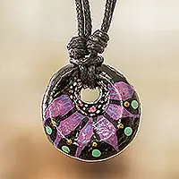 Original Night's Purple GraceFloral Adjustable Painted Ceramic Pendant Necklace in Purple