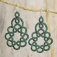 Seasonal Sale Beauty of the ForestHand-Tatted Dangle Earrings in Green from Guatemala