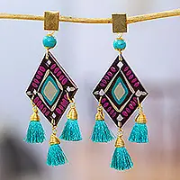 Cheap Lagoon PrincessFolk Art Chandelier Earrings with Recon Turquoise Jewels