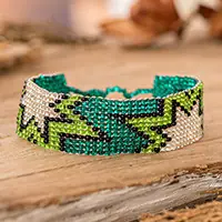 Island BlastStarry Turquoise and Green Glass Beaded Wristband Bracelet Trending