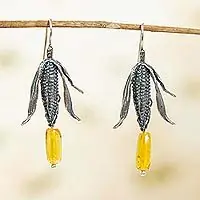 Buy Today Land of MaizeSterling Silver and Natural Amber Mexican Earrings