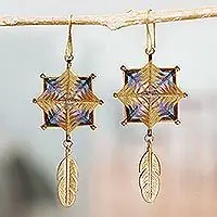 Golden MandalasGold-Plated Brass Mandala Dangle Earrings with Feathers Buy Today