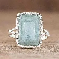 Subtle in Apple GreenSquare Cut Apple Green Jade Cocktail Ring from Guatemala Top Rated
