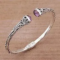 Bedugul BambooBali Sterling Silver Bamboo Cuff Bracelet with Amethysts Express Delivery