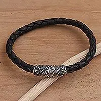 Express Delivery Braided in BlackArtisan Crafted Sterling Silver and Leather Braided Bracelet